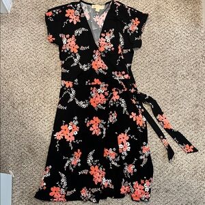 💕🎉HOST PICK🎉💕 Black and Pink Floral Faux Wrap Midi Dress